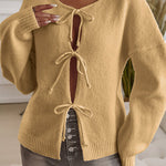 Solid Color Casual Loose Lace-up Knitted Sweater