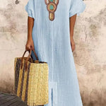 V-neck Casual Loose Retro Ethnic Print Short-sleeved Maxi Dress