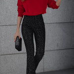 Diva Velvet Sequin High Rise Elastic Waist Flare Pants