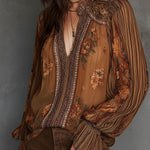 Vintage Boho Sheer Floral Blouse With Billowy Sleeves