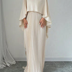 Cape High-Low Pleated Solid Color Split-Joint Round-Neck Evening Dresses Maxi Dresses