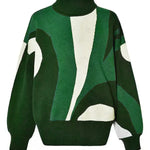 Long Sleeves Loose Contrast Color Split-Joint High Neck Pullovers Sweater Tops