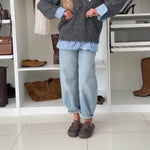 Faux Two-Piece Lapel Knit Top