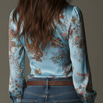 Elegant Leopard Print Satin Blouse With Front Zipper