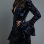 Vintage Floral Lace-trimmed Slim-fit Polyester Velvet Mini Dress