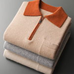 PREMIUM CASHMERE TWO TONE ZIPPER POLO
