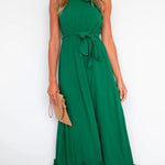 Margovil One Shoulder Sleeveless Tie Waist Ruffle Swing Dress
