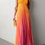 Spaghetti Strap Back Lace-up Gradient Pleated Maxi Dress