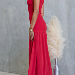 One Shoulder Sleeveless Ruffle Slit Solid Maxi Dress