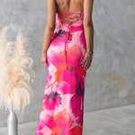 Backless Lace-up Floral Print Bodycon Maxi Cami Dress