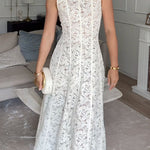 Margovil Mockneck Sleeveless A-line Lace Maxi Dress