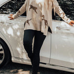 Margovil High Neck Side Slit Cheetah Pattern Sweater