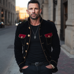 Men's Vintage Stand Collar Velvet Multi-Button Jacket