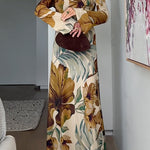 Bell Long Sleeves Open Back Floral Print Maxi Dress