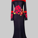 Bodycon Long Sleeves Flower Print High Neck Midi Dresses