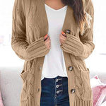 Knitted Solid Color Button Down Chunky Outwear Cardigan