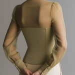 Romantic Mesh And Lace-trimmed Bustier-style Blouse