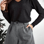 Sweet Bowknot Backless V Neck Long Sleeve Top