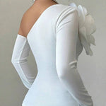 Long Sleeves Skinny Solid Color Three-Dimensional Flower One-Shoulder T-Shirts Tops