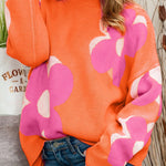 Pink & Orange Floral Cable Knitted Sweater