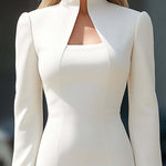 Bodycon Long Sleeves Solid Color Split-Back Zipper V-Neck Midi Dresses