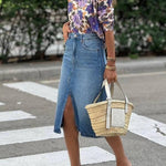 Vintage purple floral print loose-fitting knit top