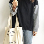 Striped Split-Joint Plus Size Loose Long Sleeve Shirt Tops