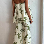 Off Shoulder Sleeveless Loose Top Wide Leg Pants Printed Holiday Set