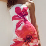 Margovil Strapless Tube Pocketed Lily Print Mini Dress