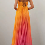 Spaghetti Strap Back Lace-up Gradient Pleated Maxi Dress