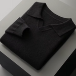 PURE EXTRA-FINE MERINO WOOL RIBBED BUTTONLESS POLO