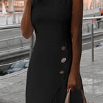 Margovil Sleeveless Buttons Work Office Dress