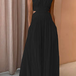 Margovil Mockneck Cut Out Waist Maxi Swing Dress