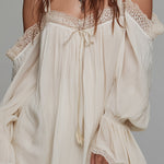 Bohemian Holiday Off-the-shoulder Lace Patchwork Chiffon Mini Dress