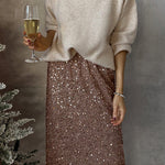 Fashionable high-waisted slimming sequined skirt