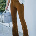 High Waist Slim Micro Corduroy Elastic Waist Lounge Pants