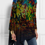 Batwing Sleeves Long Sleeves Asymmetric Printed Split-Side High Neck T-Shirts Tops