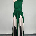 Sleeveless Asymmetric Pleated Printed One-Shoulder Maxi Dresses