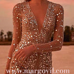 Margovil V Neck Mesh Sequin Mini Club Dress
