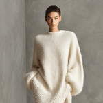 Women's Cream Elegant Faux Mink Knit Asymmetric Slit Midi Dress