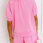 Women's Casual Half-zip Top and Ruffle Shorts Set