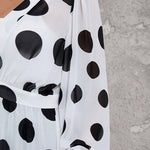 High Waisted Long Sleeves Pleated Polka-Dot See-Through Split-Joint Deep V-Neck Maxi Dresses Outerwear