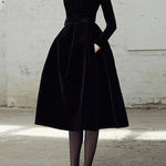 Long Sleeves Skinny Solid Color High Neck Midi Dresses
