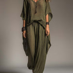 Bohemian Open-Knit Batwing Top & Wide-Leg Pants Set