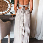 Margovil Halter Tie Knot Backless Ruched Swing Maxi Vacation Dress