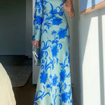 One Shoulder Long Sleeve Floral Print Maxi Dress