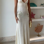 V Neck Sleeveless Open Back Knit Maxi Dress with Sequin