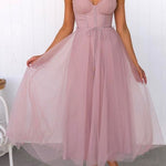 Margovil Backless Tie Waist Mesh Swing Maxi Cami Dress