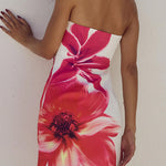 Margovil Strapless Tube Pocketed Lily Print Mini Dress