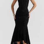 Margovil Sleeveless Ruched Waist Ruffle Hem Jacquard Maxi Dress